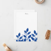 Indigo Waterverf Leaves Notitiekaartje (Voorkant / Achterkant in situ)