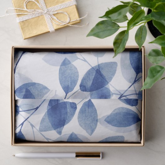 Indigo Waterverf Leaves Tissuepapier (Geschenk)