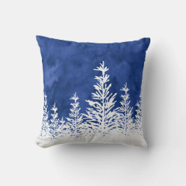 Indigo-Waterverf met sneeuwbedekking Kussen