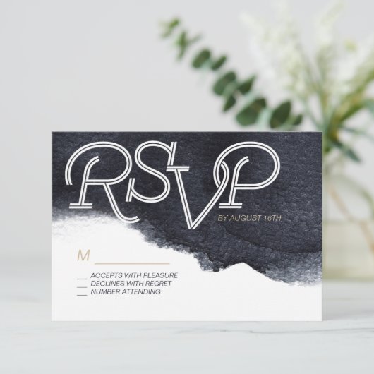 Indigo waterverf modern eenvoudig bruiloft RSVP Kaartje (Staand voorkant)