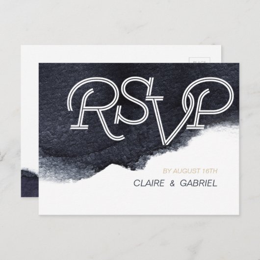 Indigo waterverf modern eenvoudig bruiloft RSVP Uitnodiging Briefkaart (Voorkant / Achterkant)