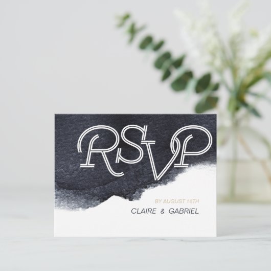 Indigo waterverf modern eenvoudig bruiloft RSVP Uitnodiging Briefkaart (Staand voorkant)