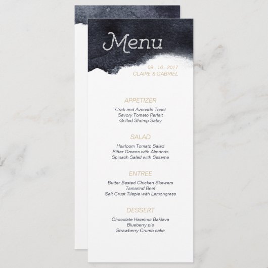 Indigo waterverf modern eenvoudig huwelijksmenu menu (Voorkant / Achterkant)