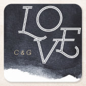 Indigo waterverf modern eenvoudig paar monogram kartonnen onderzetters (Voorkant)