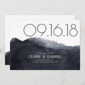 Indigo waterverf modern eenvoudig sparen de datum save the date (Voorkant / Achterkant)