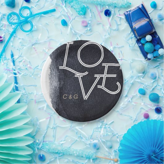 Indigo waterverf moderne, eenvoudige liefdesbruilo papieren bordje (Feest)