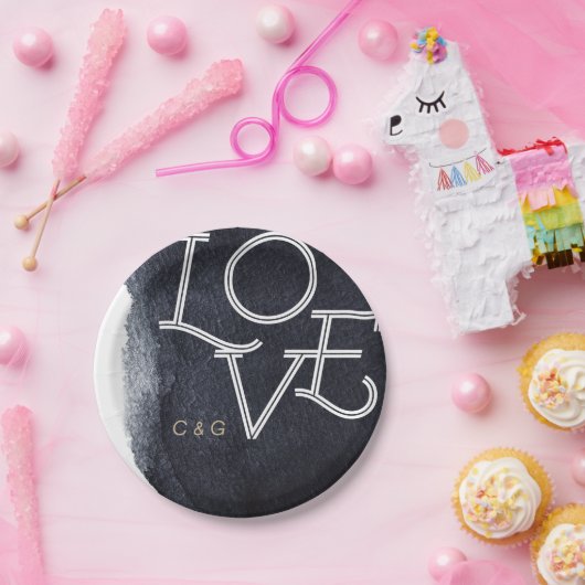 Indigo waterverf moderne, eenvoudige liefdesbruilo papieren bordje (Feest)