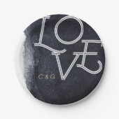 Indigo waterverf moderne, eenvoudige liefdesbruilo papieren bordje (Voorkant)