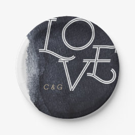 Indigo waterverf moderne, eenvoudige liefdesbruilo papieren bordje