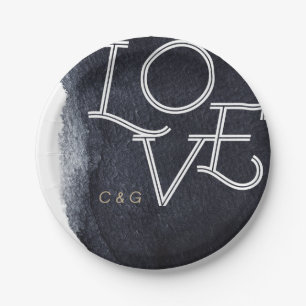 Indigo waterverf moderne, eenvoudige liefdesbruilo papieren bordje