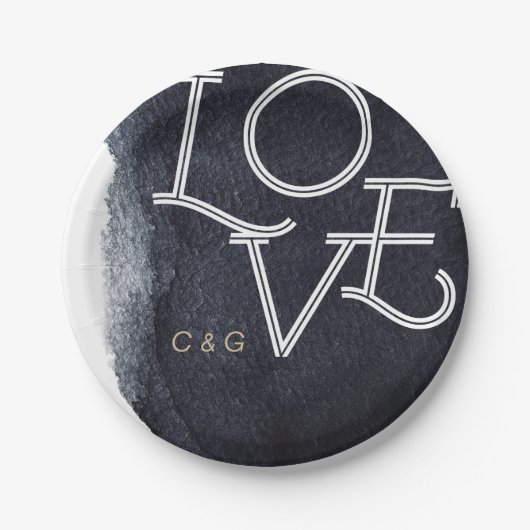 Indigo waterverf moderne, eenvoudige liefdesbruilo papieren bordje (Voorkant)