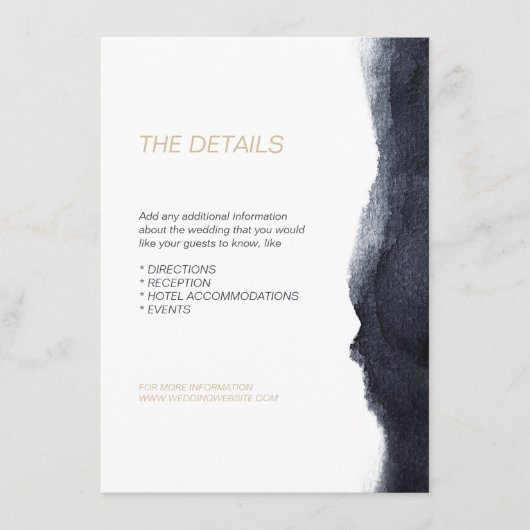 Indigo waterverf moderne eenvoudige trouwrichting informatiekaartje (Voorkant)