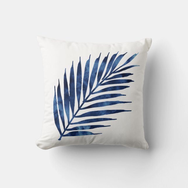 Indigo Waterverf Palm Fronds Kussen (Voorkant)