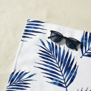 Indigo Waterverf Palm Fronds Pattern Strandlaken