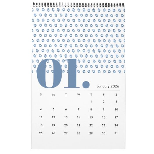 Indigo Waterverf Pattern Minimalist 2019 Calendar Kalender (Jan 2026)