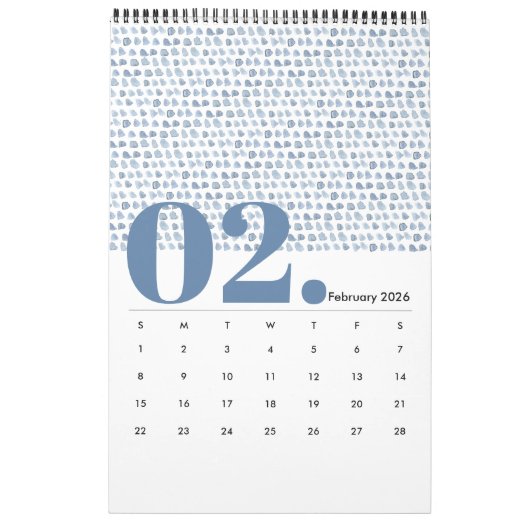 Indigo Waterverf Pattern Minimalist 2019 Calendar Kalender (Feb 2026)