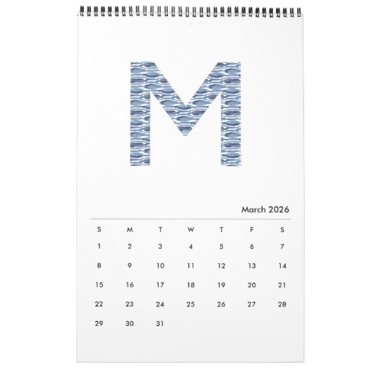 Indigo Waterverf Pattern Minimalist 2019 Calendar Kalender (Mar 2026)