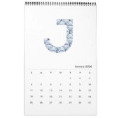 Indigo Waterverf Pattern Minimalist 2019 Calendar Kalender (Jan 2026)