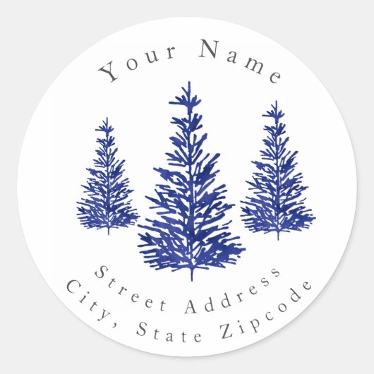 Indigo Waterverf Pine Trees Labels (Voorkant)