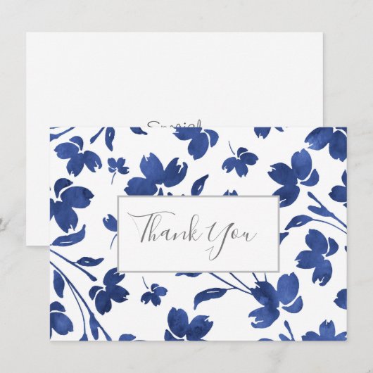 Indigo Waterverf Vloerstenen Bedankkaart (Voorkant / Achterkant)