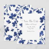 Indigo Waterverf Vloerstenen Save The Date (Voorkant / Achterkant)