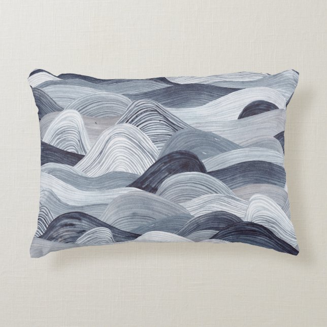 Indigo Waterverf Wave Naadloos Accent Kussen (Voorkant)
