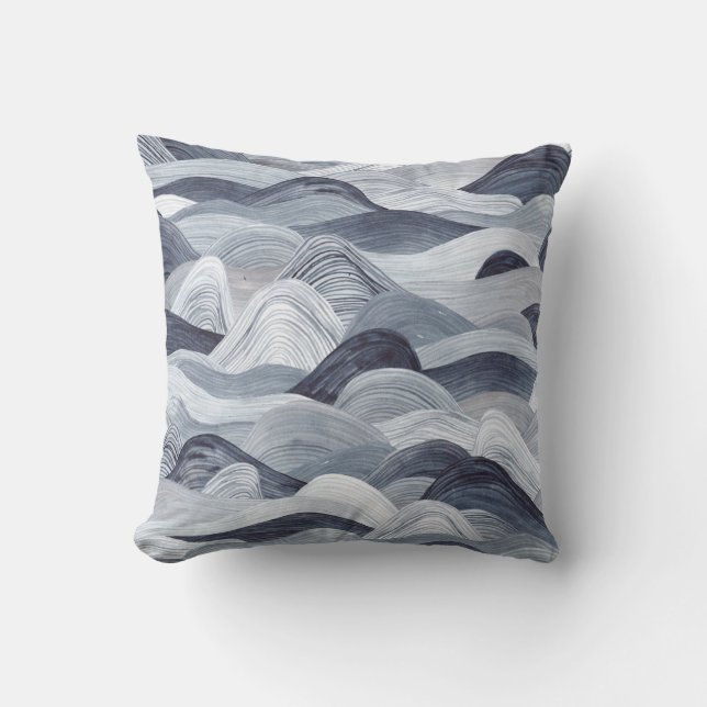 Indigo Waterverf Wave Naadloos Kussen (Voorkant)