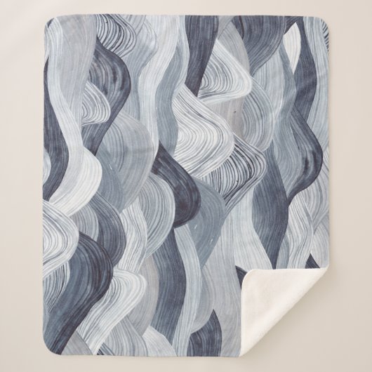 Indigo Waterverf Wave Naadloos Sherpa Deken (Voorkant)