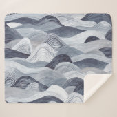 Indigo Waterverf Wave Naadloos Sherpa Deken (Voorkant (horizontaal))