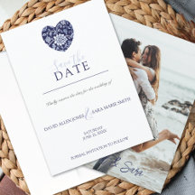 Indigo Weide Bloemhart Save The Date Kaart