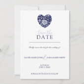 Indigo Weide Bloemhart Save The Date Kaart (Voorkant)