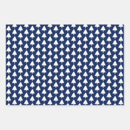 Indigo winterboompatroon Waterverf kunst Inpakpapier Vel