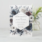 Indigo Wintertide Bloem Bruiloft Kaart (Staand voorkant)