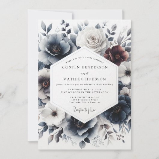 Indigo Wintertide Bloom Wedding Kaart (Voorkant)