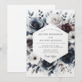 Indigo Wintertide Bloom Wedding Kaart (Voorkant / Achterkant)