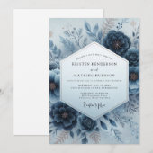 Indigo Wintry Flora Wedding Kaart (Voorkant / Achterkant)
