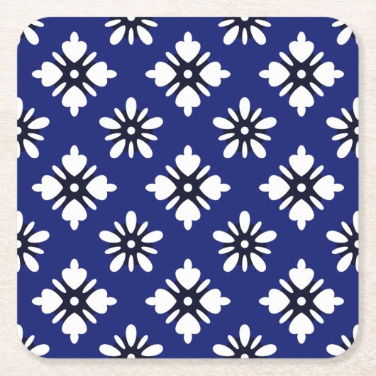  indigo wit katazome bloemen oosters kartonnen onderzetters (Voorkant)