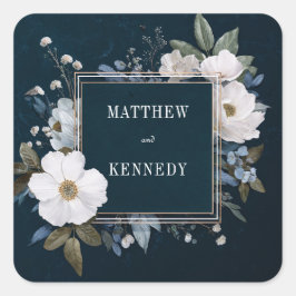 Indigo Witte Anemoon Bloem Gouden Lijst Vierkante Sticker