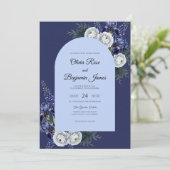 Indigo Witte Ranunculus Eucalyptus Bruiloft Kaart (Staand voorkant)