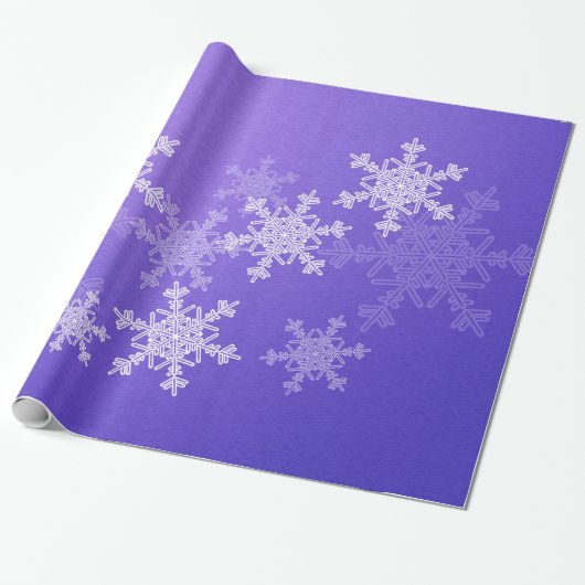 Indigo Witte Sneeuwvlokken Minimalistisch Kerstfee Cadeaupapier (Uitgerold)