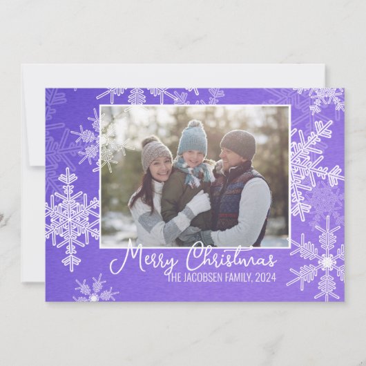 Indigo Witte Sneeuwvlokken Minimalistische Kerst F Feestdagenkaart (Voorkant)