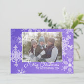 Indigo Witte Sneeuwvlokken Minimalistische Kerst F Feestdagenkaart (Staand voorkant)