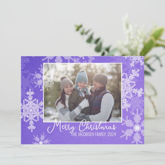 Indigo Witte Sneeuwvlokken Minimalistische Kerst F Feestdagenkaart (Staand voorkant)