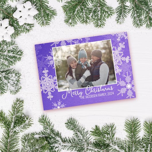 Indigo Witte Sneeuwvlokken Minimalistische Kerst F Feestdagenkaart