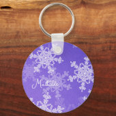 Indigo Witte Sneeuwvlokken Minimalistische Kerst N Sleutelhanger (Voorkant)