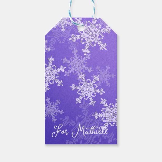 Indigo witte sneeuwvlokken Minimalistische Kerstmi Cadeaulabel (Voorkant)