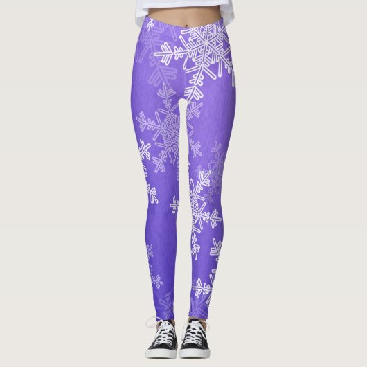 Indigo Witte Sneeuwvlokken Minimalistische Kerstmi Leggings (Voorkant)