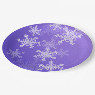 Indigo witte sneeuwvlokken Minimalistische Kerstmi Papieren Bordje