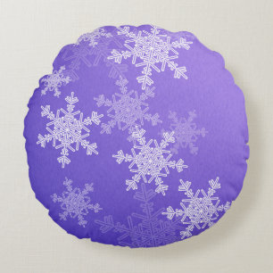 Indigo witte sneeuwvlokken Minimalistische Kerstmi Rond Kussen