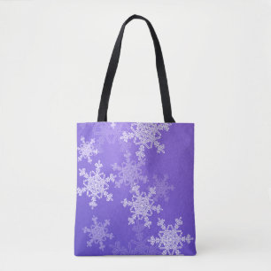 Indigo witte sneeuwvlokken Minimalistische Kerstmi Tote Bag